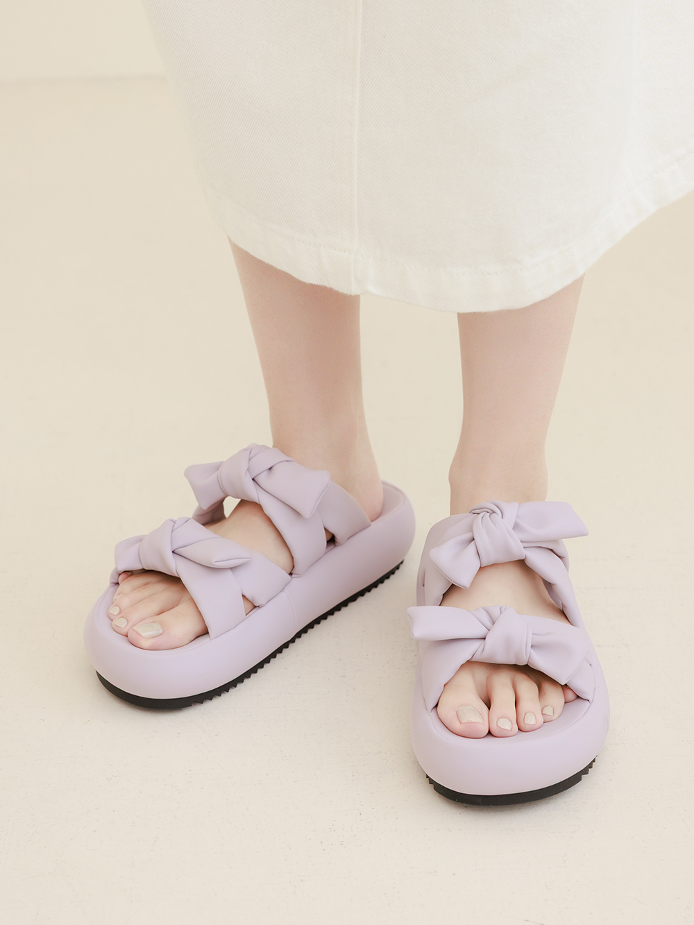 可愛雙蝴蝶結胖胖底氣墊拖鞋 紫