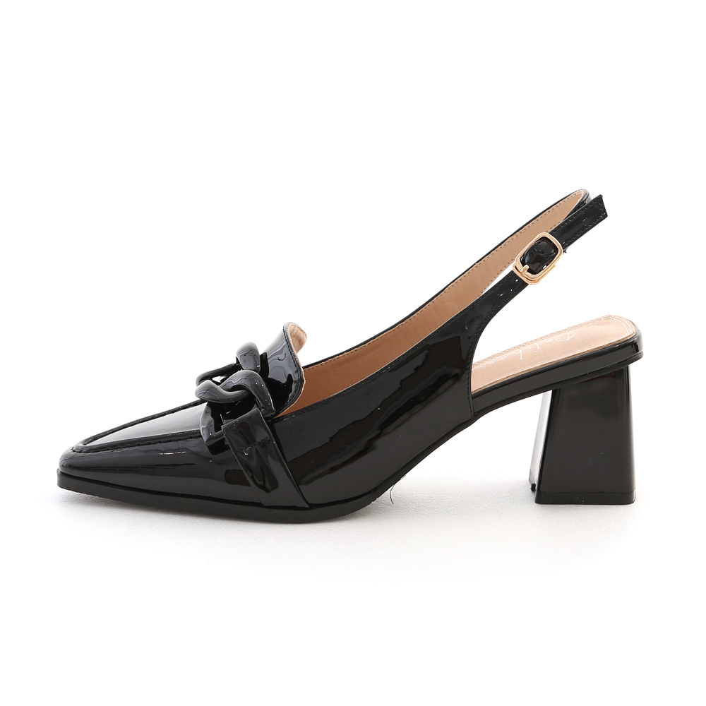 Faux Patent Slingback Pumps Black