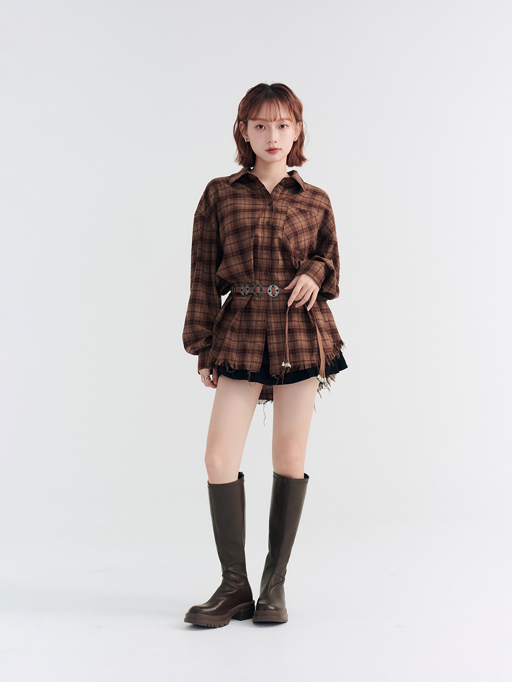 韓團指標.百搭素面厚底瘦瘦長靴 復古咖