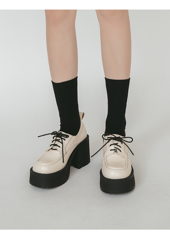 Platform High-Heel Lace-Up Derby Shoes Vanilla