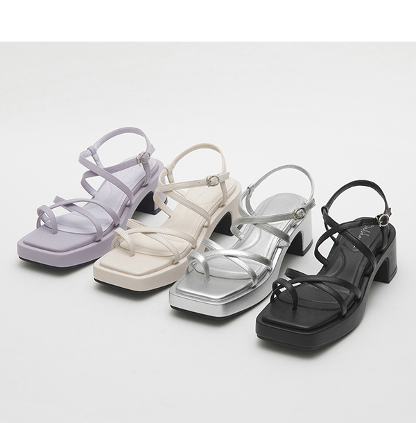 Multilayered Thin Strap Mid-Heel Sandals 霧銀