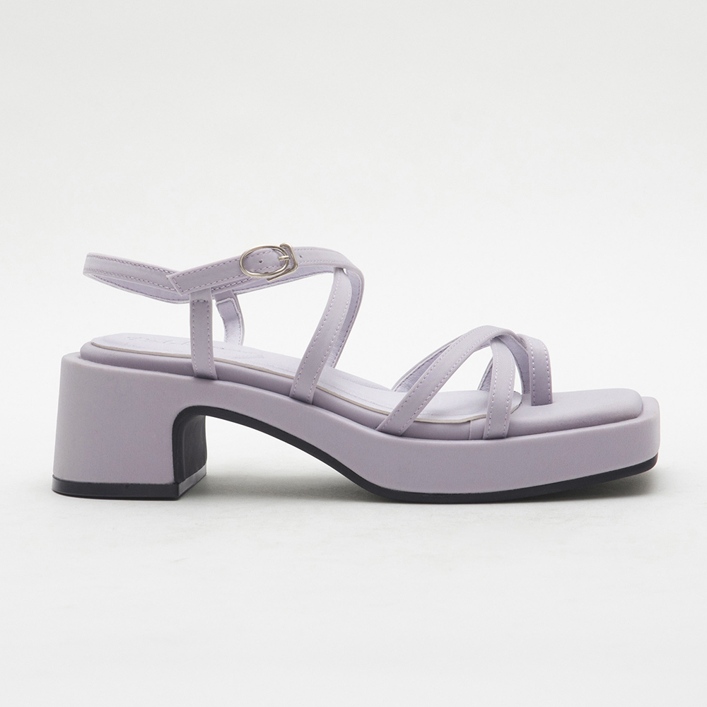 Multilayered Thin Strap Mid-Heel Sandals 紫