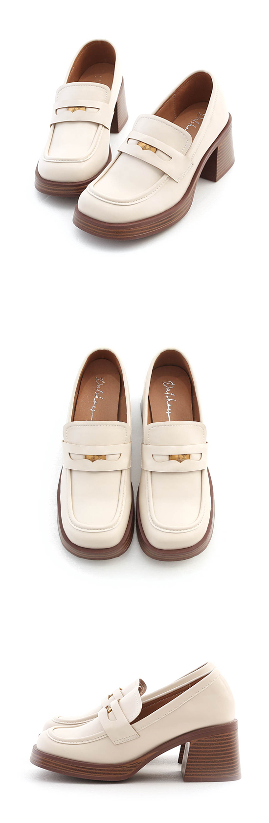 Lucky Gold Coin Wooden Heel Loafers Vanilla