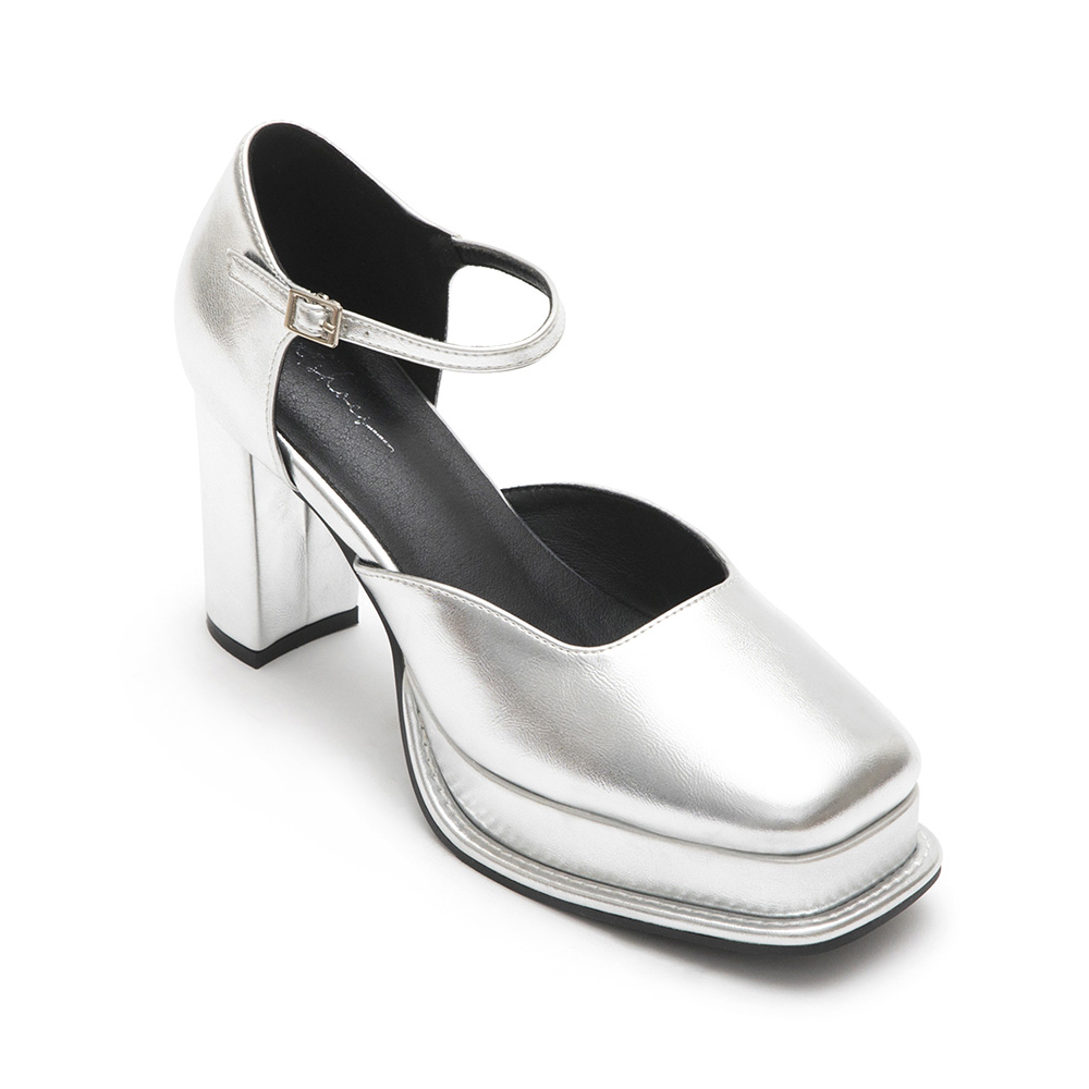 Platform Mary Jane Heels Silver