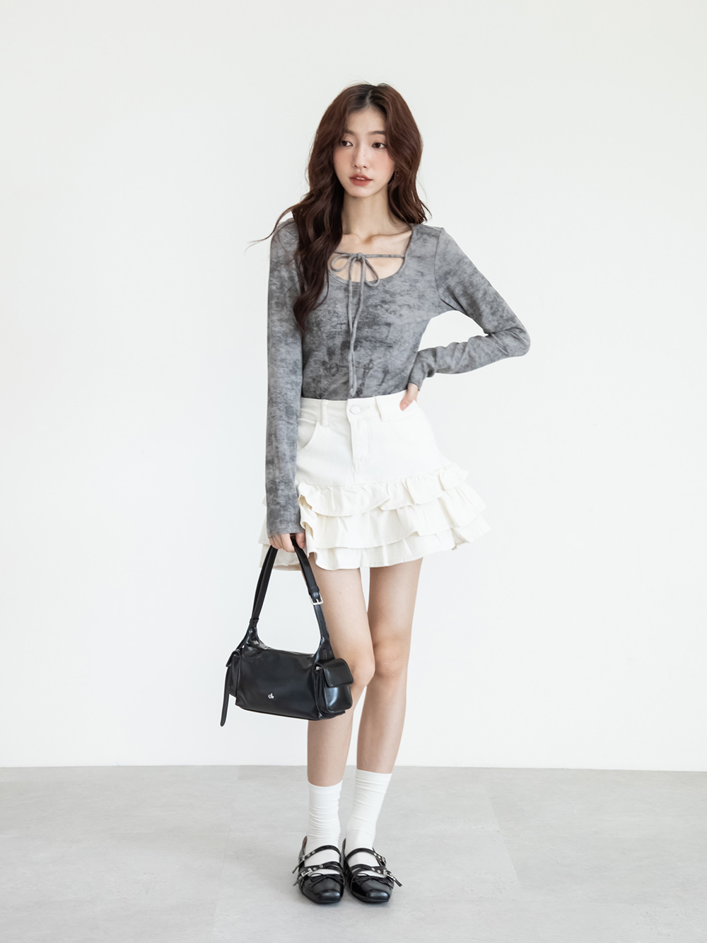 甜美酷感交叉帶瑪莉珍鞋 黑色