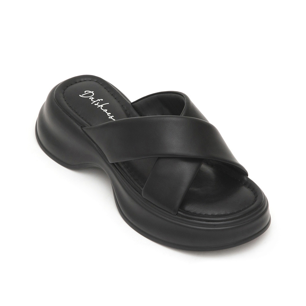 Comfort Cross Wide Strap Thick Sole Slippers Black