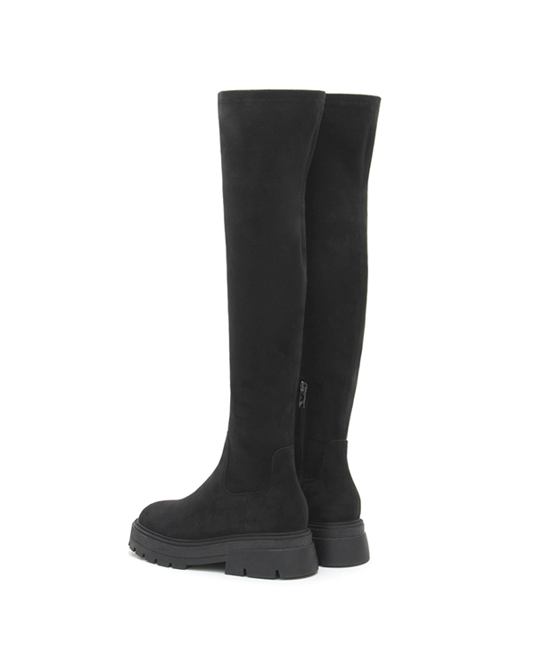 Slimming Solid Over-The-Knee Boots Textured black