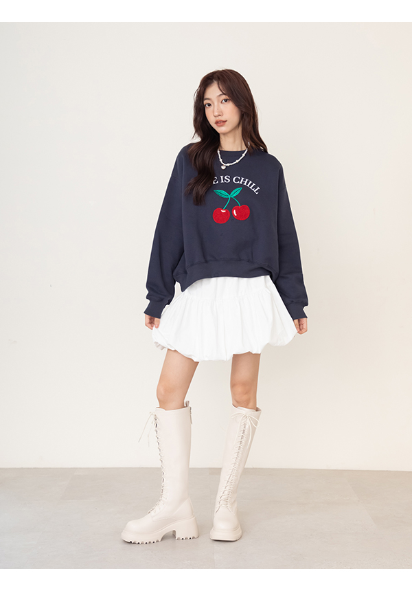 女團風輕量厚底綁帶長靴 米白色