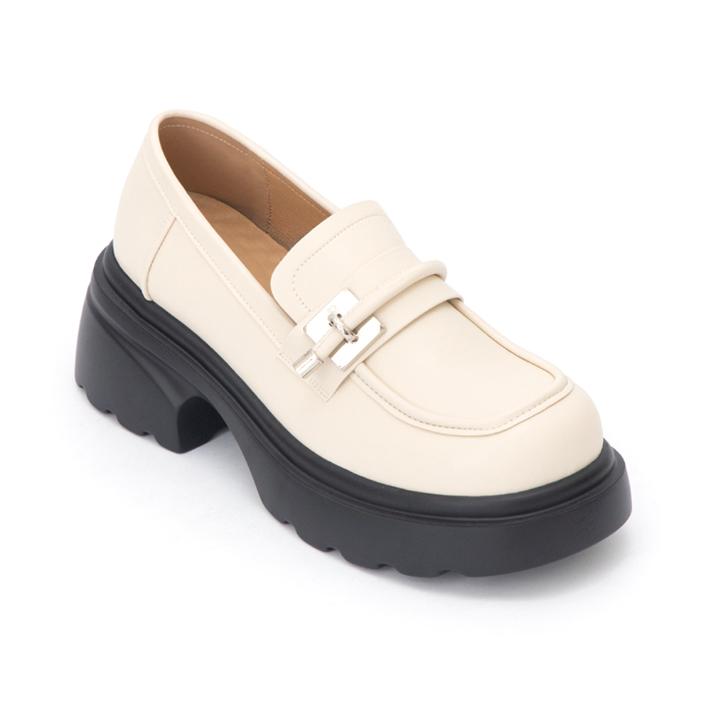 全日舒適小方塊厚底樂福鞋 米白色