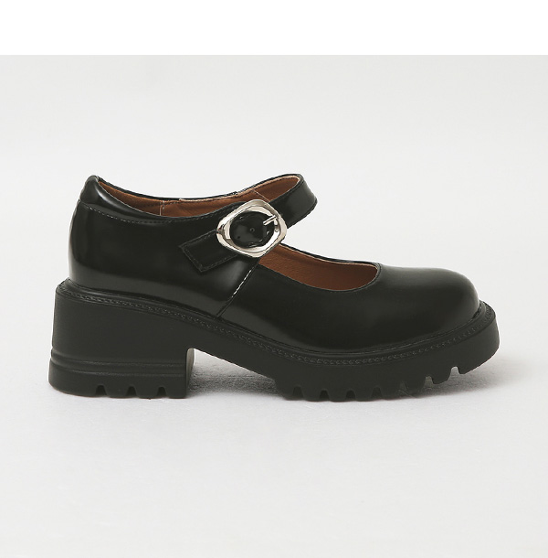 Metal Buckle Lightweight Thick Sole Mary Jane Shoes Patent black