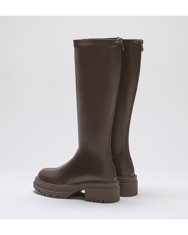 Plain Thick Sole Tall Boots Dark Brown