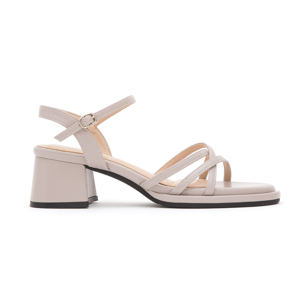 Cross-Strap Mid-Heeled Sandals Grey