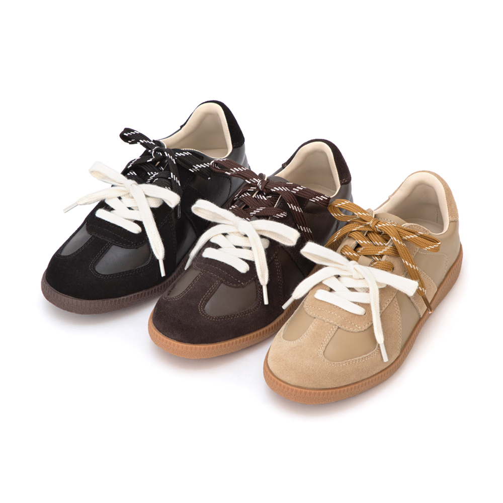 復古色調雙色鞋帶真皮德訓鞋 黑色