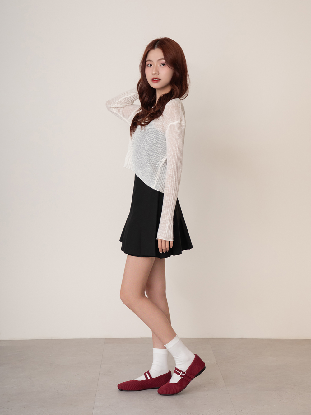 【3D零感雲織鞋】雙帶方頭瑪莉珍鞋 酒紅色