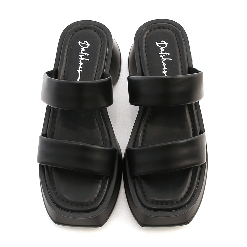 Lightweight Thick Sole Wide Straps Slides Black