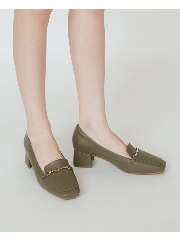 Horsebit Square-Toe Loafers Olive Green