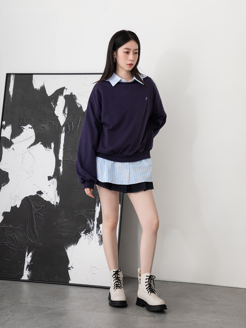 帥氣攻略．側V剪裁綁帶馬汀短靴 香草米