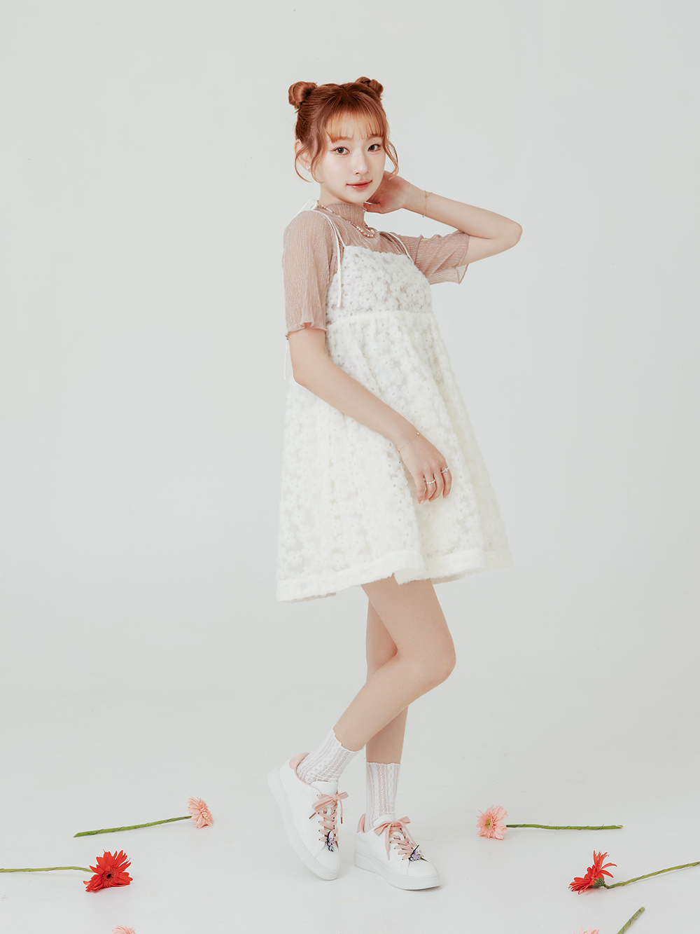 【Disney】牡蠣寶寶雙色鞋帶小白鞋 草莓粉