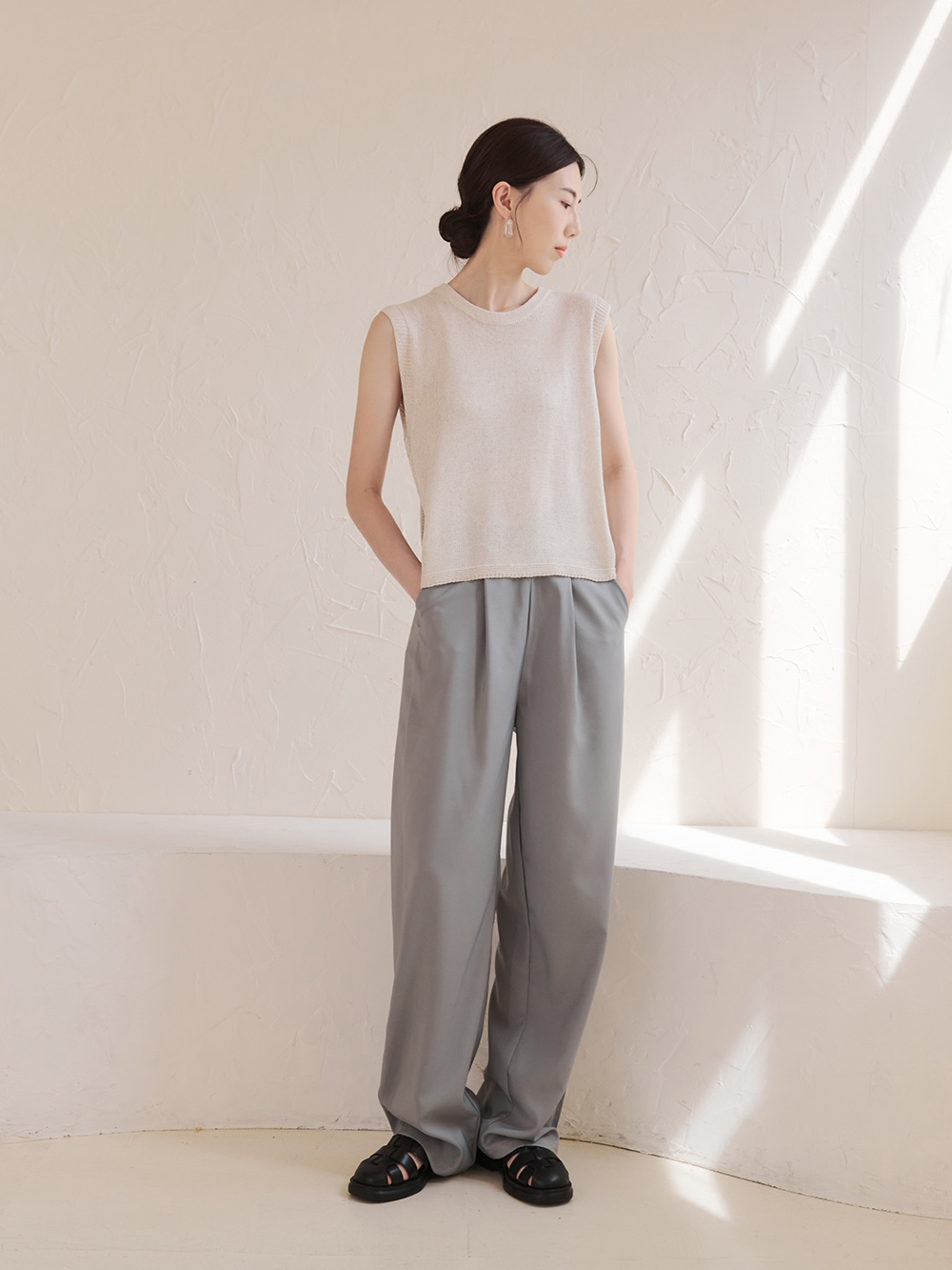 悠閒日常．古著風編織羅馬涼鞋 時尚黑