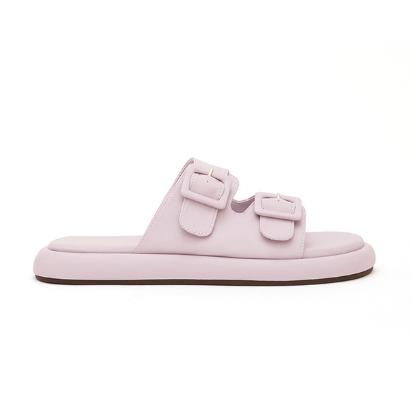 Pastel Square Buckle Cute Flat Sandals Lavender