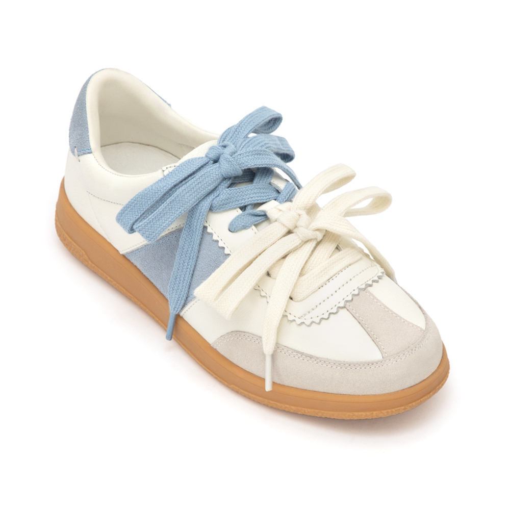 進化版2.0雙色鞋帶真皮德訓鞋 米白X藍色