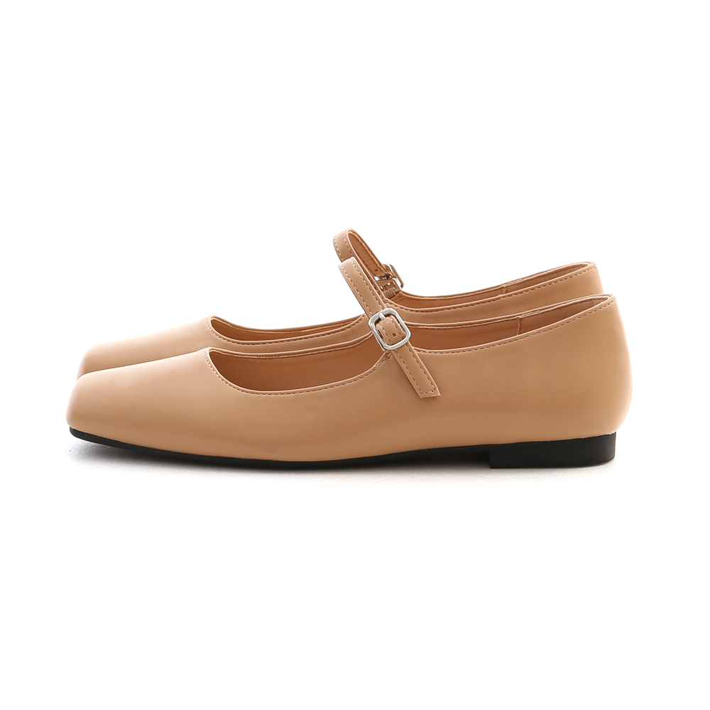Square Toe Strappy Mary Jane Flats Beige