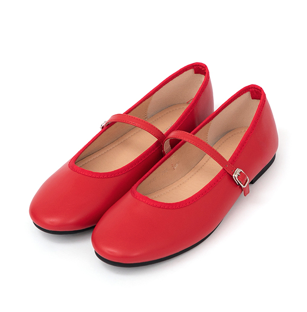 奧黛麗小圓頭平底瑪莉珍鞋 紅色