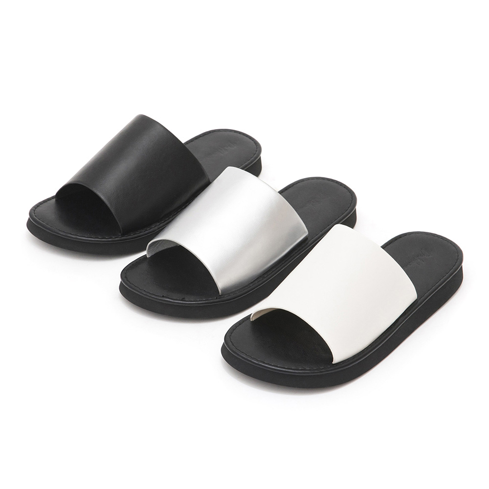 Minimalist Wide Strap Thick Sole Slippers Silver