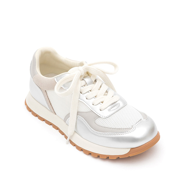 Leather-Spliced Casual Sneakers Silver