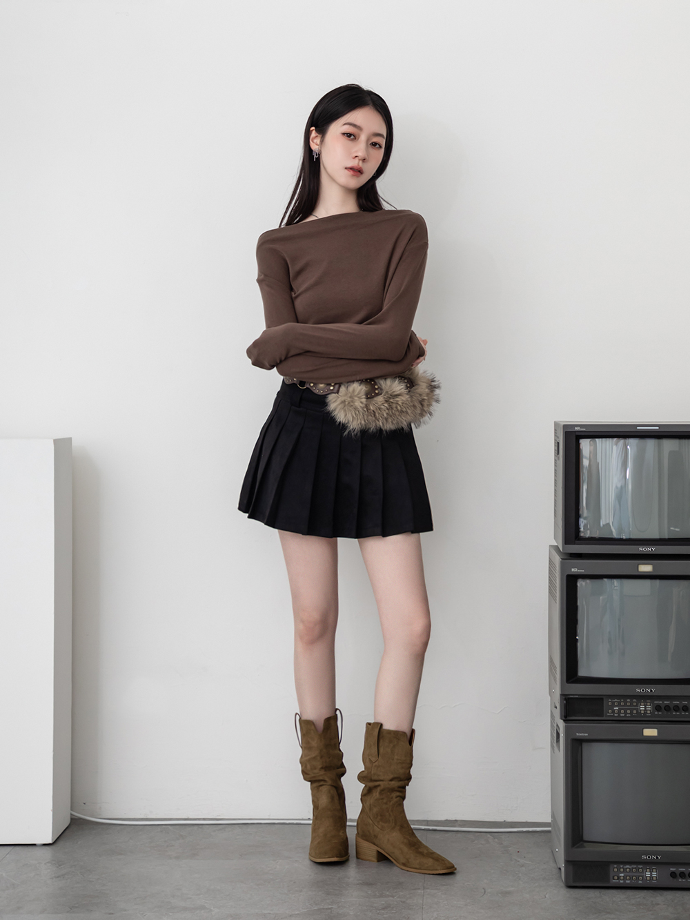 美拉德V口內增高西部堆堆靴 棕色