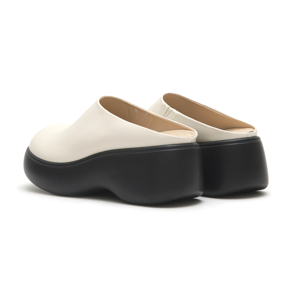 Plain Lightweight Thick Sole Mules Beige