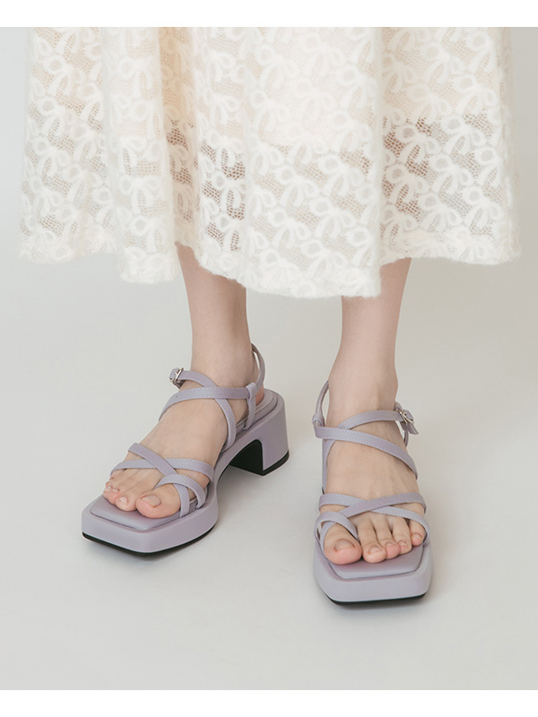 Multilayered Thin Strap Mid-Heel Sandals 紫