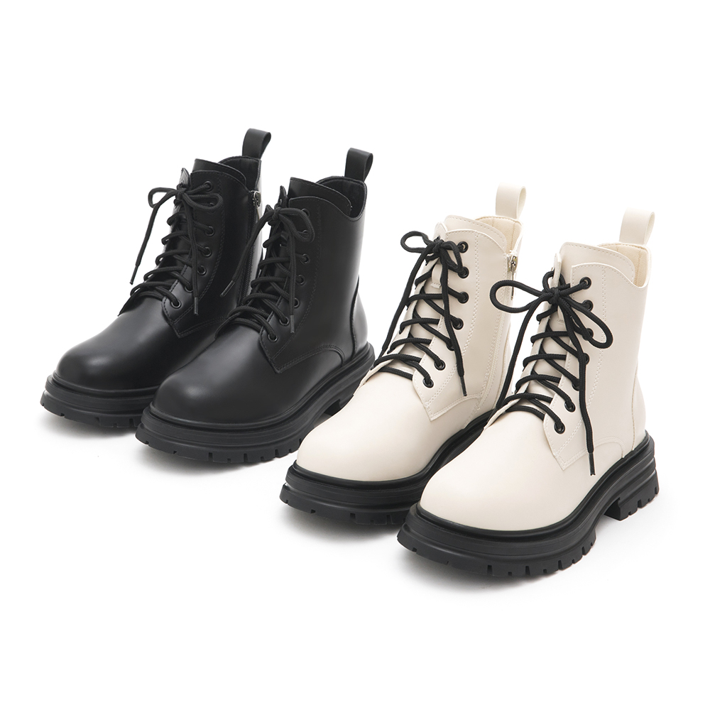 Side Cut Lace-Up Martin Boots Vanilla