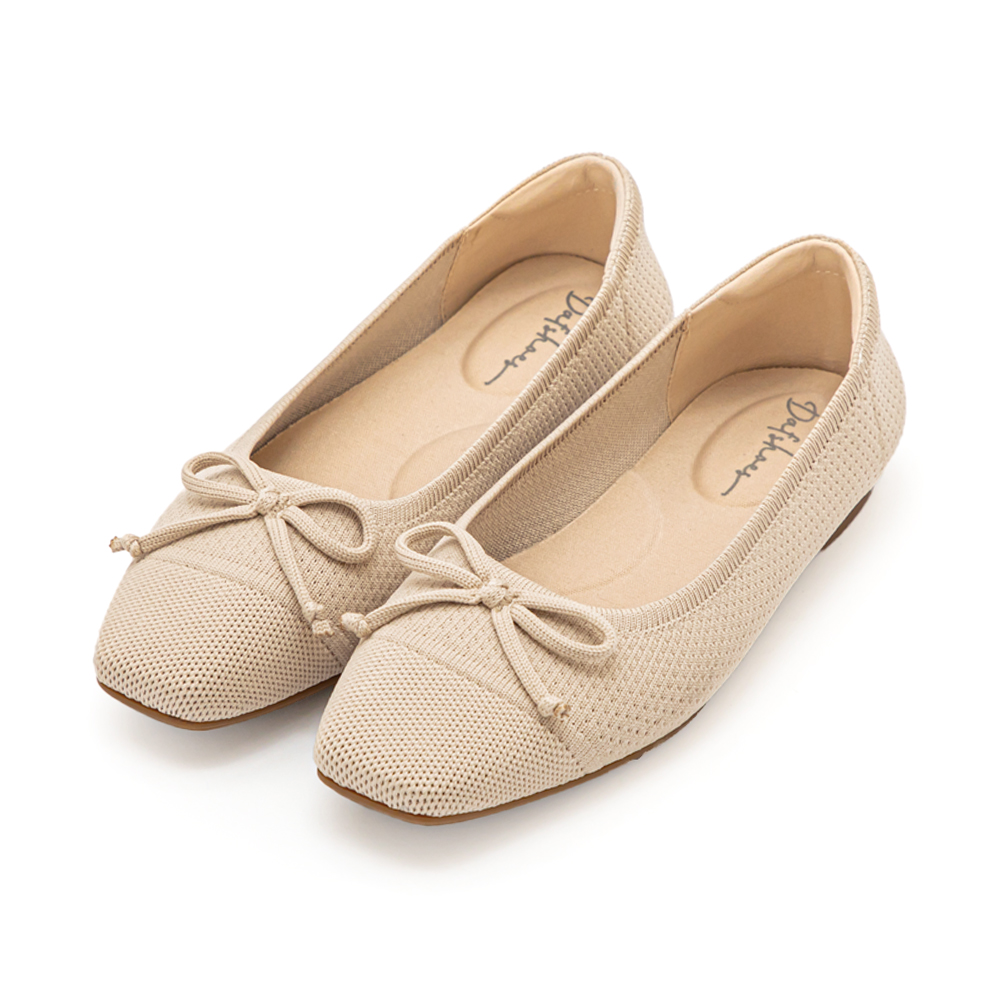 【3D零感雲織鞋】蝴蝶結方頭芭蕾鞋 密茶杏