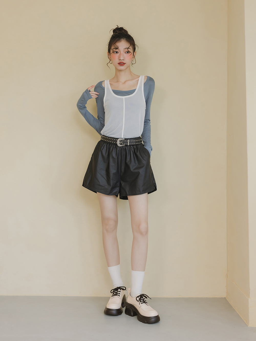 模範校花輕量鋸齒增高底德比鞋 米白