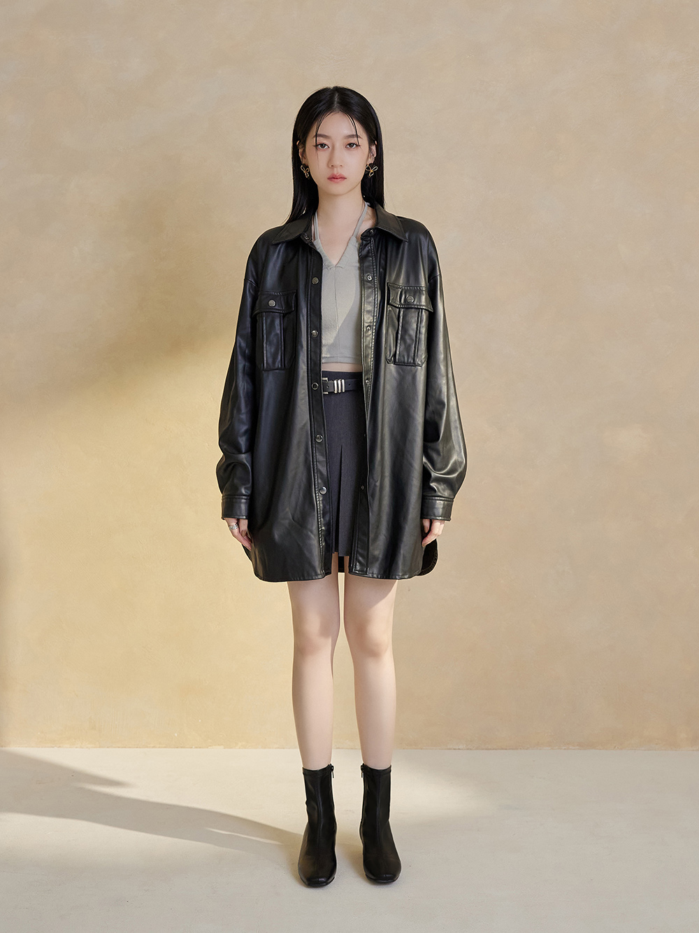 秋冬定番．素面合腿中跟方頭襪靴 時尚黑