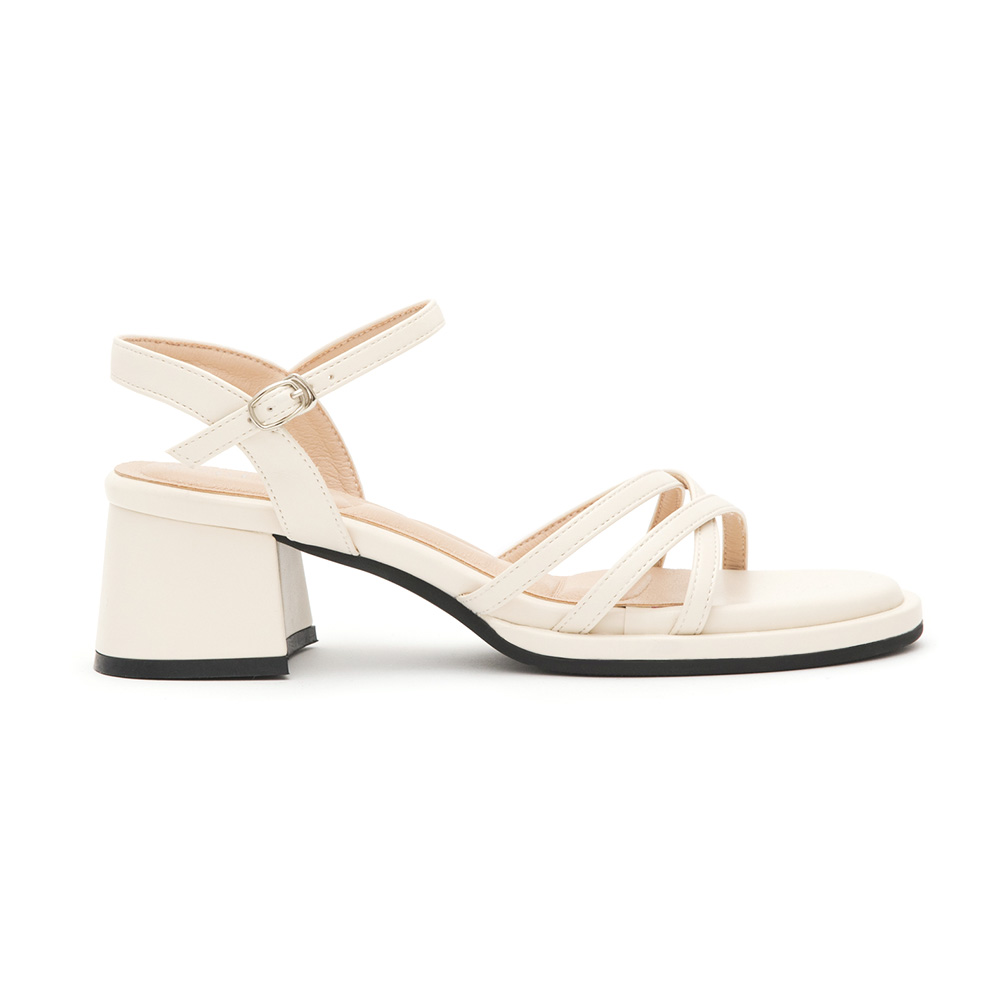 Cross-Strap Mid-Heeled Sandals French Vanilla White