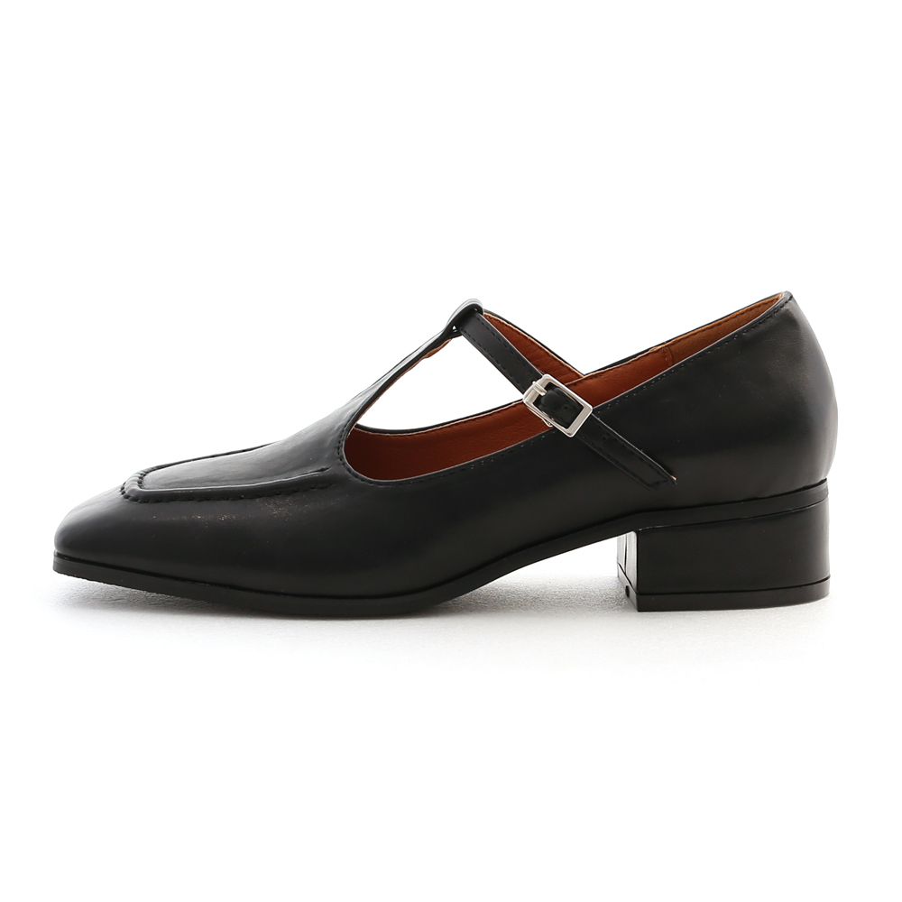 Square Toe Low-Heel Mary Jane Shoes Black