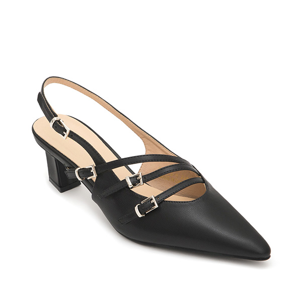 Three-Strap Pointed-Toe Slingback Heels Black