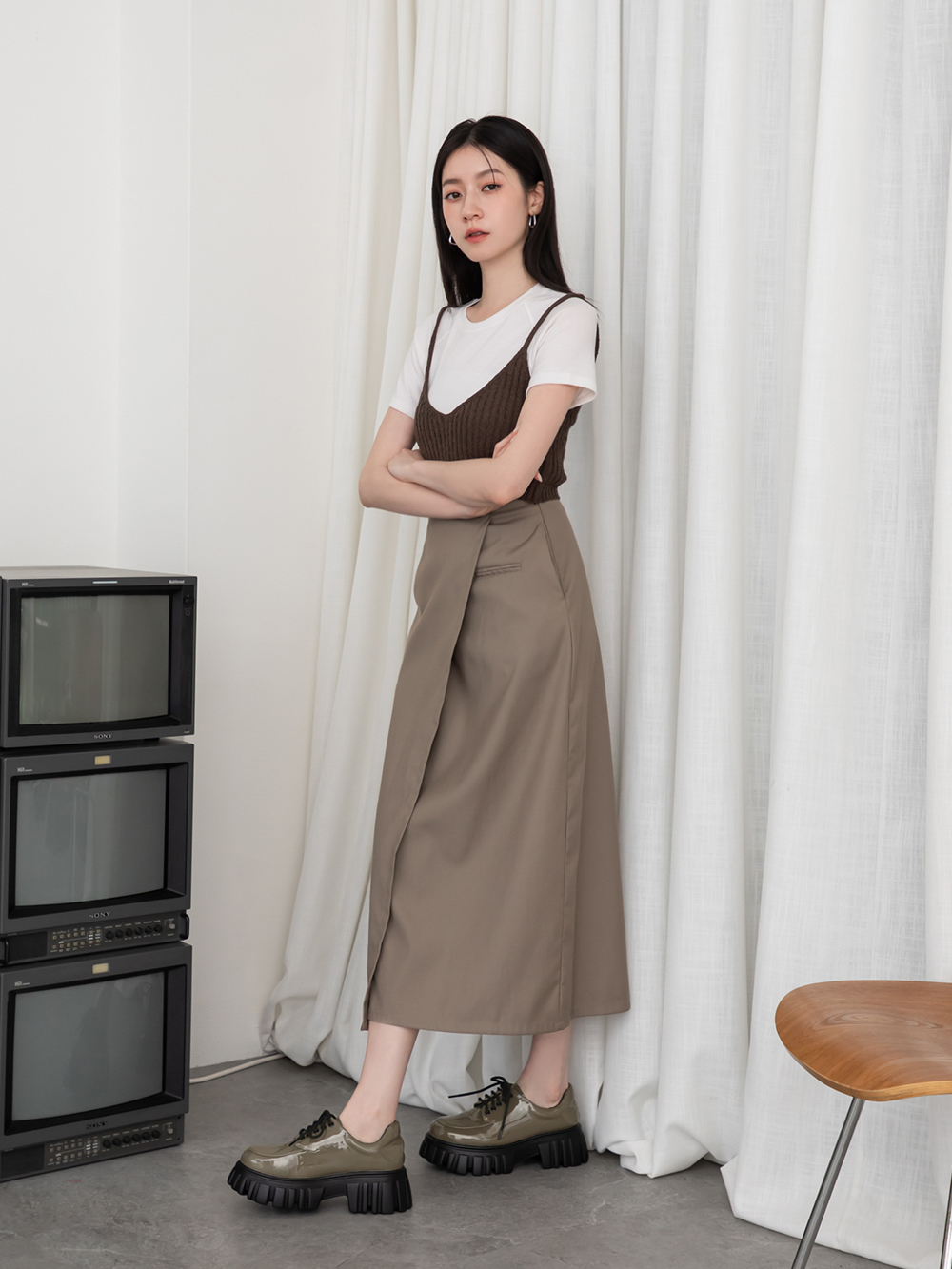 摩登少女.輕量鋸齒底綁帶德比鞋 摩卡灰