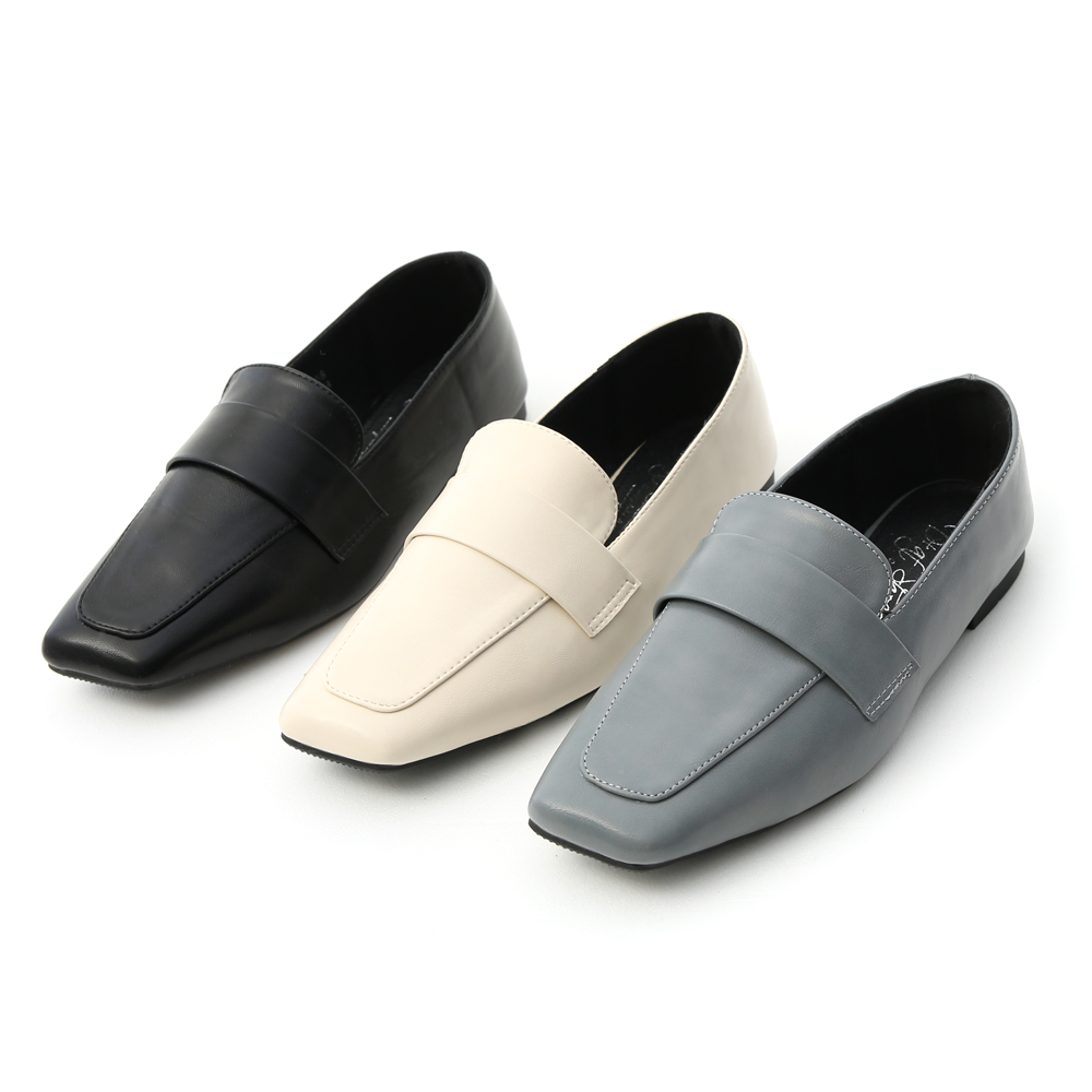 独创设计.斜方头低跟乐福鞋