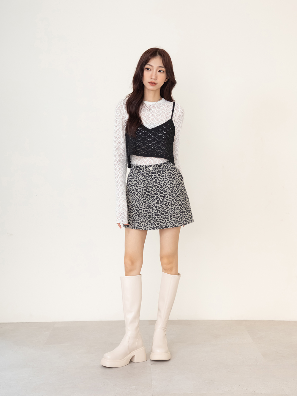 明星舞台．輕量加厚底瘦瘦長靴 白色