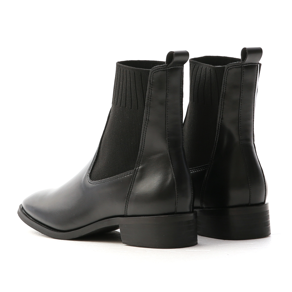 Knit Stitching Chelsea Boots Black