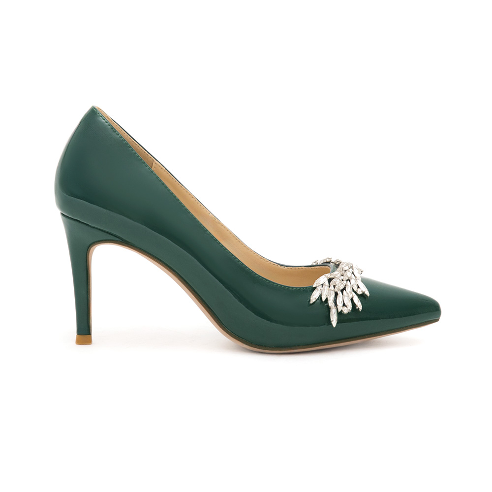 Glamour Gem-Embellished Patent Leather 8cm Heels Green