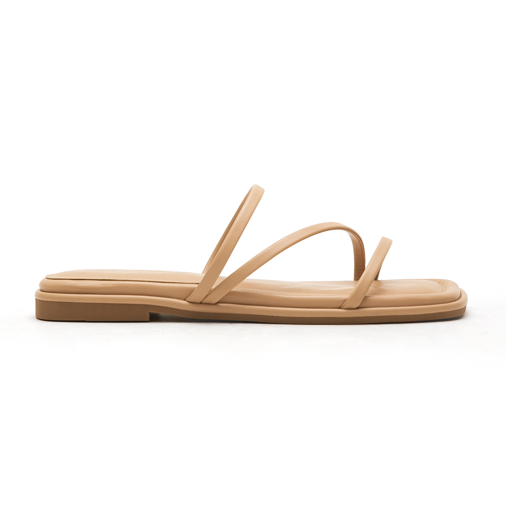 Cross Strap Flat Sandals Beige