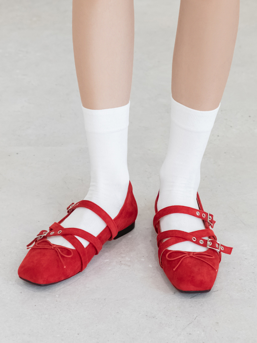 甜美酷感交叉帶瑪莉珍鞋 紅色