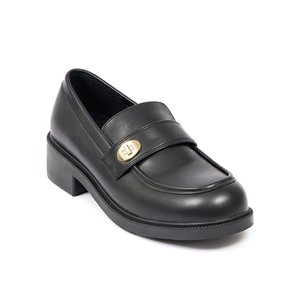 Gold Buckle Round-Toe Loafers Black