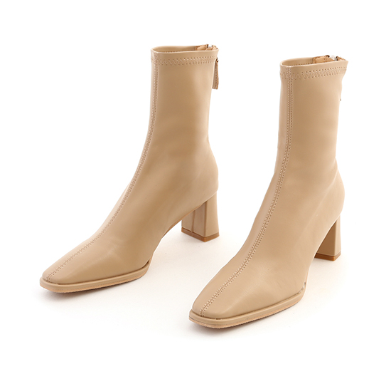 Soft Leather Plain High Heel Boots Beige