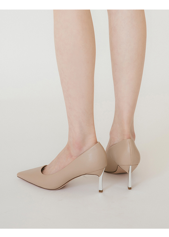 Plain Pointed Toe 6cm High-Heels Beige