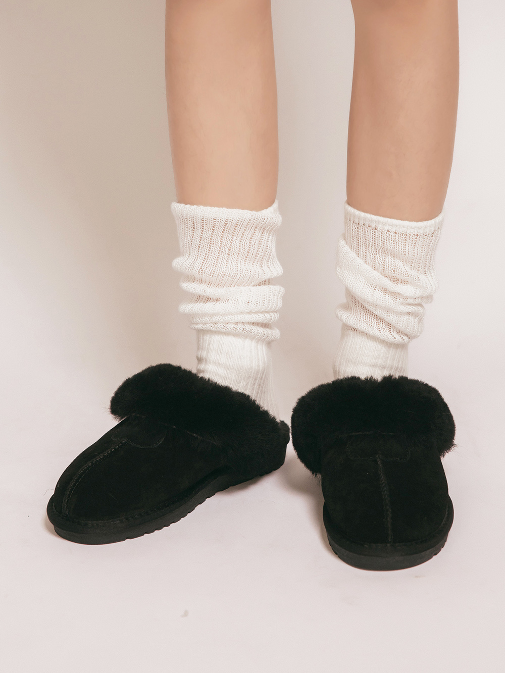 俏皮雪寶.真皮羊毛雪靴拖鞋 時尚黑